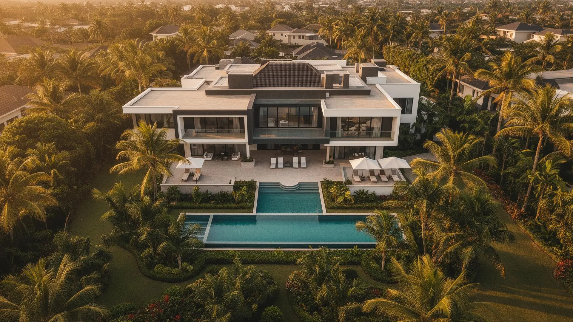 Warm evening light over a refined Nigerian residence
